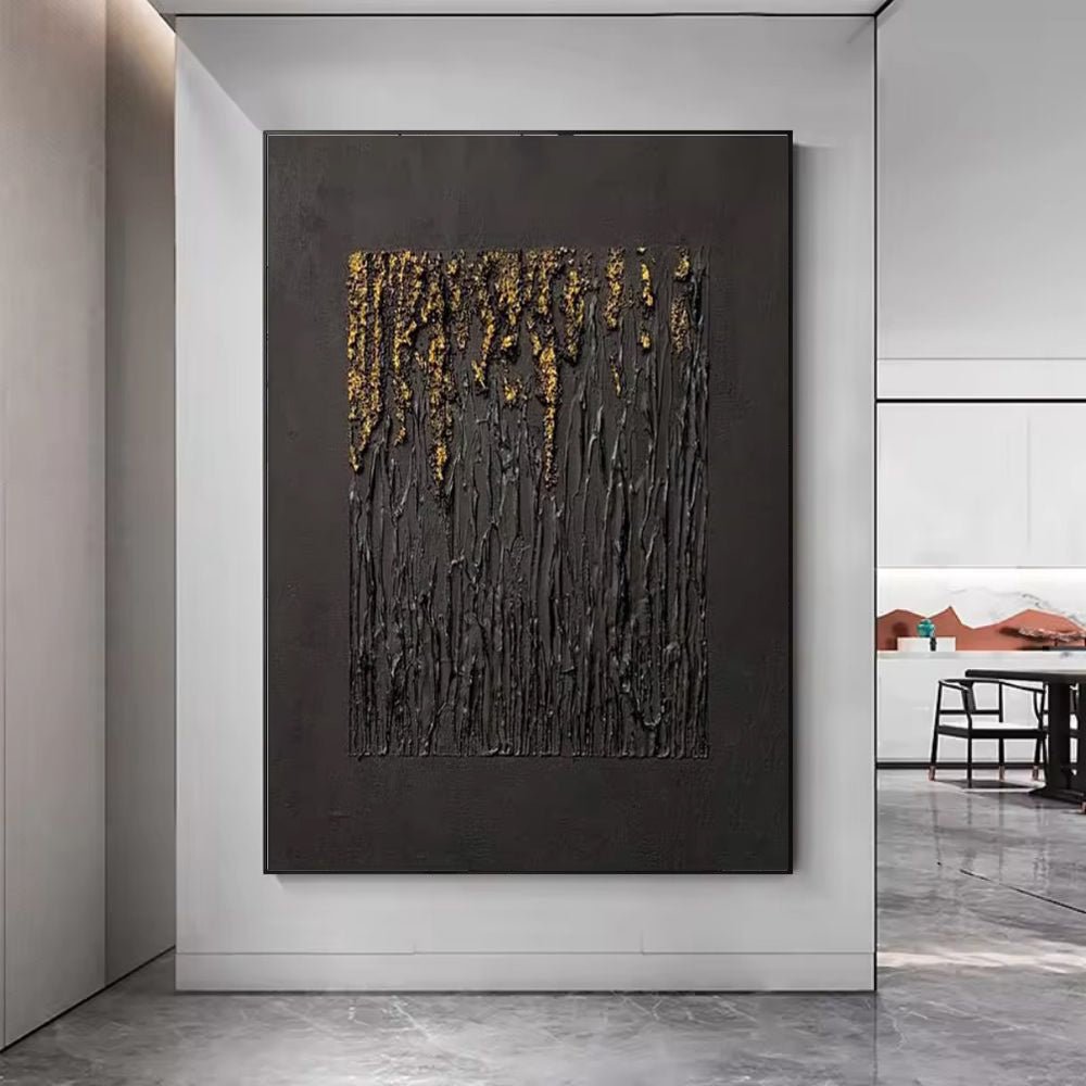 Large Black Abstract Handmade Painting Gold Textured Wall Art Minimalist Wabi - sabi Modern Home Living Room Decor - SUPERNEOVONAMy Store 4
