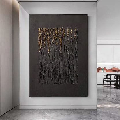 Large Black Abstract Handmade Painting Gold Textured Wall Art Minimalist Wabi - sabi Modern Home Living Room Decor - SUPERNEOVONAMy Store 4