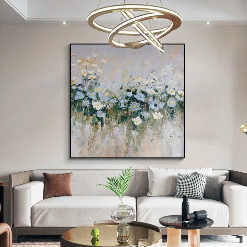 Handmade Oil Painting Canvas Wall Art Decoration Modern Blue Flowers For Home Decor Rolled Frameless Unstretched Painting - SUPERNEOVONAMy Store 4