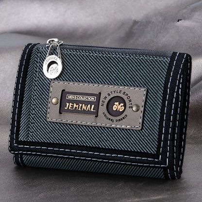 Men'S Canvas Short Three - Fold Simple Small Wallet Student Zipper Change Boy Child Multifunctional Folding Cloth Wallet - SUPERNEOVONAMy Store 4