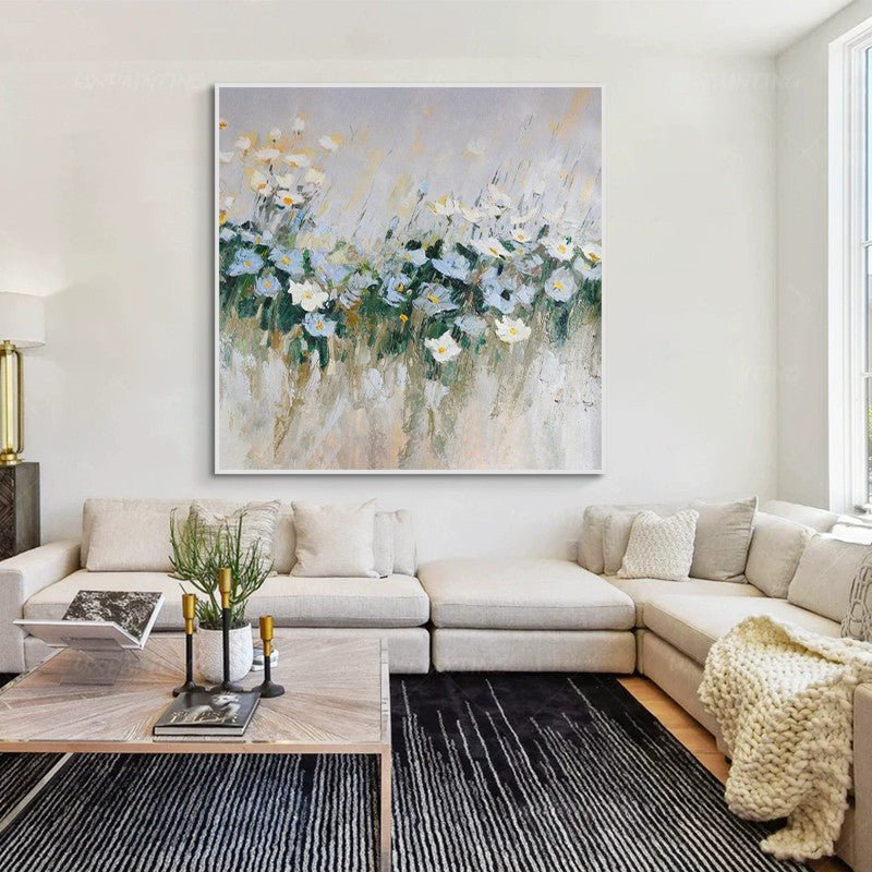Handmade Oil Painting Canvas Wall Art Decoration Modern Blue Flowers For Home Decor Rolled Frameless Unstretched Painting - SUPERNEOVONAMy Store 4