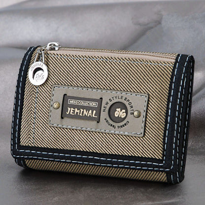 Men'S Canvas Short Three - Fold Simple Small Wallet Student Zipper Change Boy Child Multifunctional Folding Cloth Wallet - SUPERNEOVONAMy Store 4