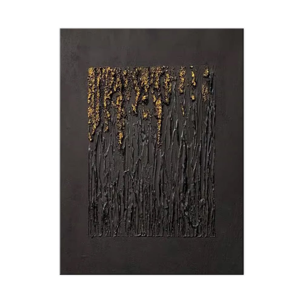 Large Black Abstract Handmade Painting Gold Textured Wall Art Minimalist Wabi - sabi Modern Home Living Room Decor - SUPERNEOVONAMy Store 4