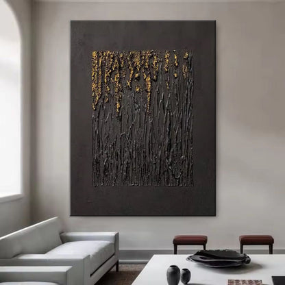 Large Black Abstract Handmade Painting Gold Textured Wall Art Minimalist Wabi - sabi Modern Home Living Room Decor - SUPERNEOVONAMy Store 4
