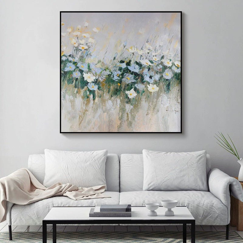 Handmade Oil Painting Canvas Wall Art Decoration Modern Blue Flowers For Home Decor Rolled Frameless Unstretched Painting - SUPERNEOVONAMy Store 4