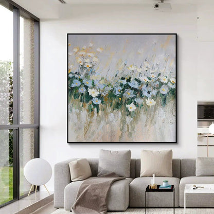 Handmade Oil Painting Canvas Wall Art Decoration Modern Blue Flowers For Home Decor Rolled Frameless Unstretched Painting - SUPERNEOVONAMy Store 4