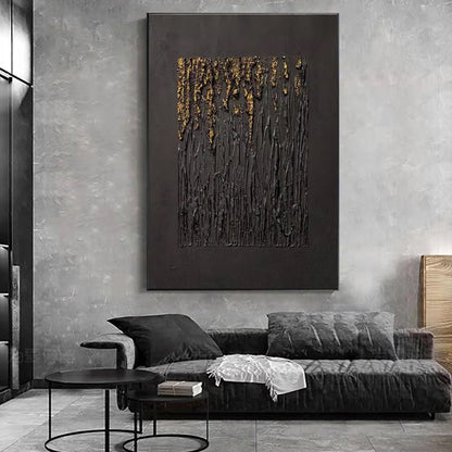 Large Black Abstract Handmade Painting Gold Textured Wall Art Minimalist Wabi - sabi Modern Home Living Room Decor - SUPERNEOVONAMy Store 4
